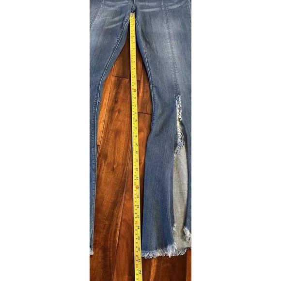 Eva Longoria Flare Distressed Slit Women’s Blue Denim Jeans Size 12 - Picture 11 of 16